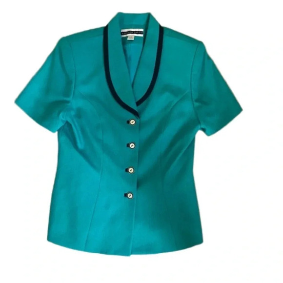 Vintage Amanda Smith Short Sleeve Teal Blazer Size 6 - Picture 1 of 5